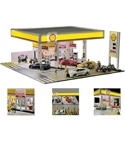 1:64 Shell Gas Station Diorama Model, Realistic Miniature Fuel
